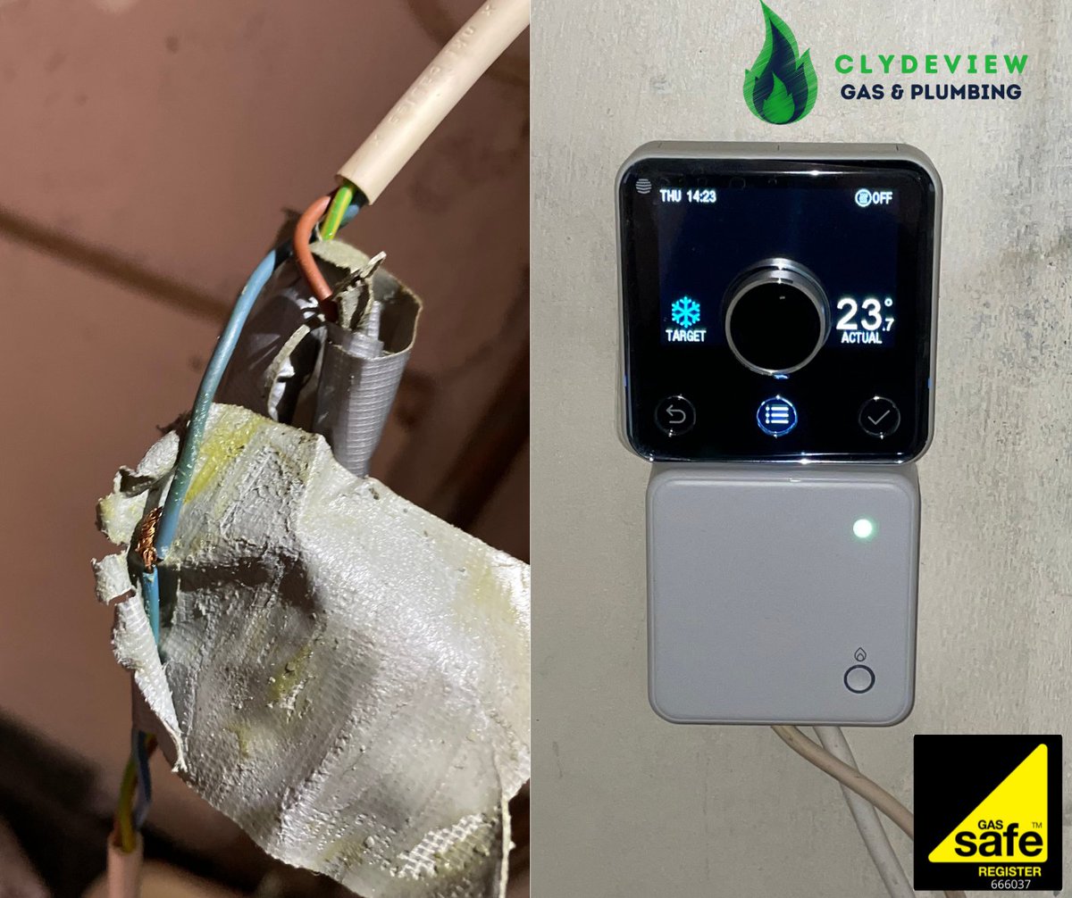 ClydeviewGas's tweet photo. Poorly protected cables, exposed to a water leak leaving the boiler at risk of fire &amp;  danger to the home owner. ⚠️
We were able to put a swift solution in place and fitted a Hive Heating Control
☎️Contact us now on 07931737652 to arrange a quote for your Hive Heating Control.🌡️ https://t.co/jz720n01OT