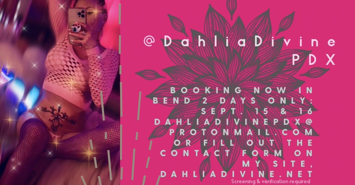 dahliadivinepdx's tweet photo. Bend/Redmond gents, I’m in town for the next couple of days. Let’s #frolic &amp; #cavort ! Email me at DahliaDivinePDX@ Protonmail. com. or text me. (Preference given to pre-established clients; Screening &amp; verification required) #DateBend #DateRedmond #PNWCompanion https://t.co/qjtmxc72EQ
