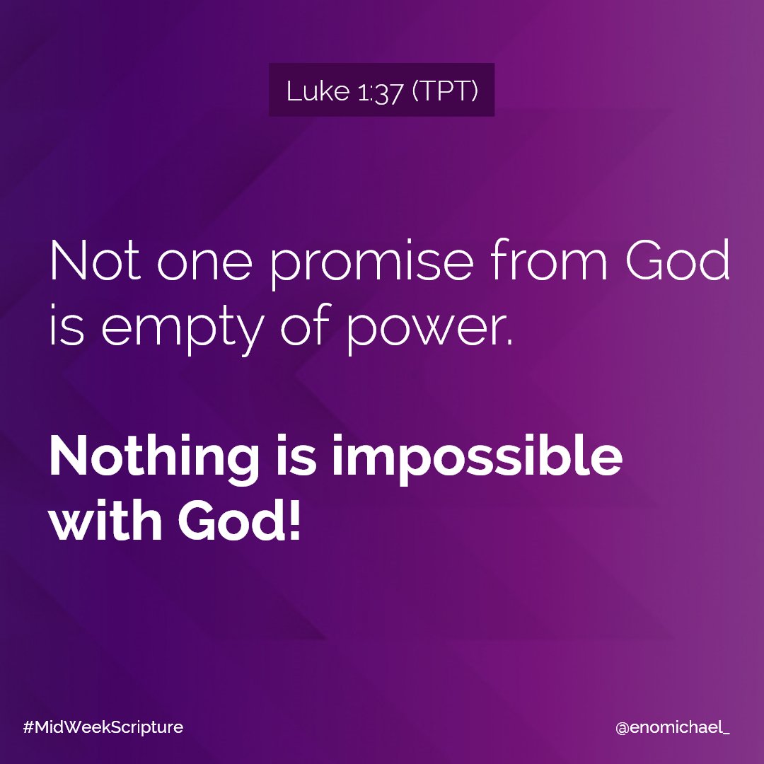 enomichael_'s tweet image. Just a reminder this beautiful Wednesday morning that NOTHING is IMPOSSIBLE with God. Every promise He made to you will manifest. Keep your faith alive for at the end of the day, it's your faith in Him and His word that will keep you ALIVE.

#MidweekScripture #UtibeAbasi