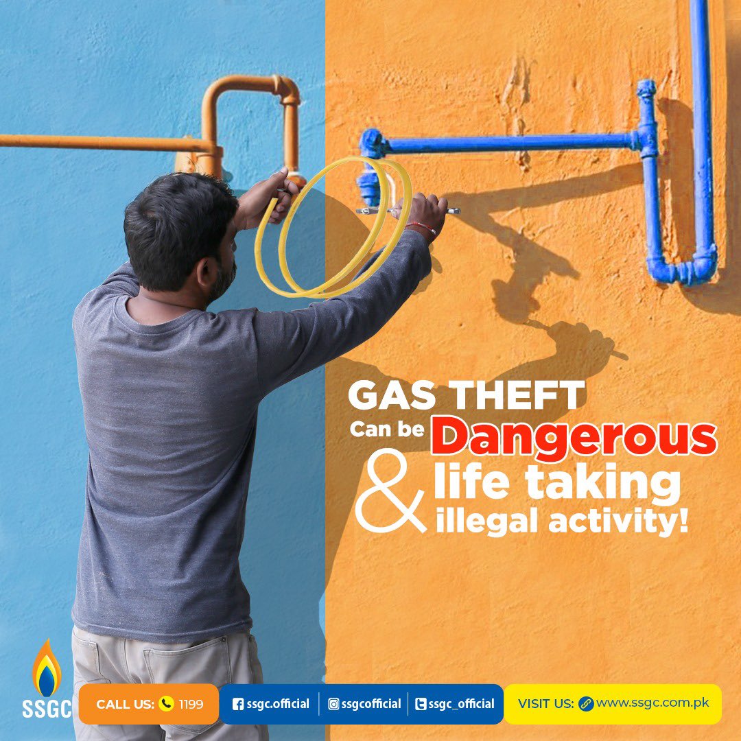 SSGC_Official's tweet photo. Say NO to gas Theft!
Gas theft carries a penalty of up to 10 years imprisonment and a heavy amount of cash penalty.
#GasTheft #NoRuleBreak #SSGC #SindhGovernment #UtilityService https://t.co/yf2m8wtYB7