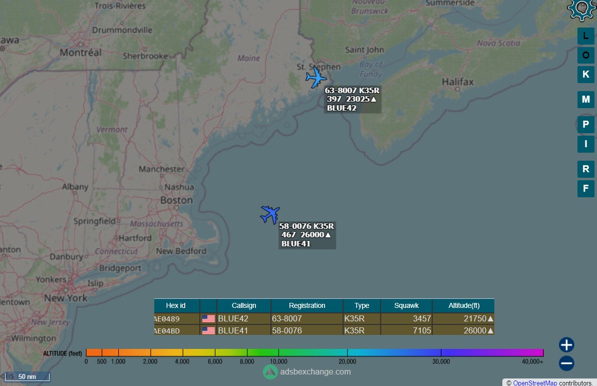 Andy007_SR_A's tweet photo. πΊπΈ#USAF
58-0076 / #AE04BD / #BLUE41
63-8007 / #AE0489 / #BLUE42
Working BOSTON CTR - 133.450, handed onto MONCTON CTR - 124.300...
https://t.co/AnL2upGeA6 https://t.co/w8WtmY4YNf