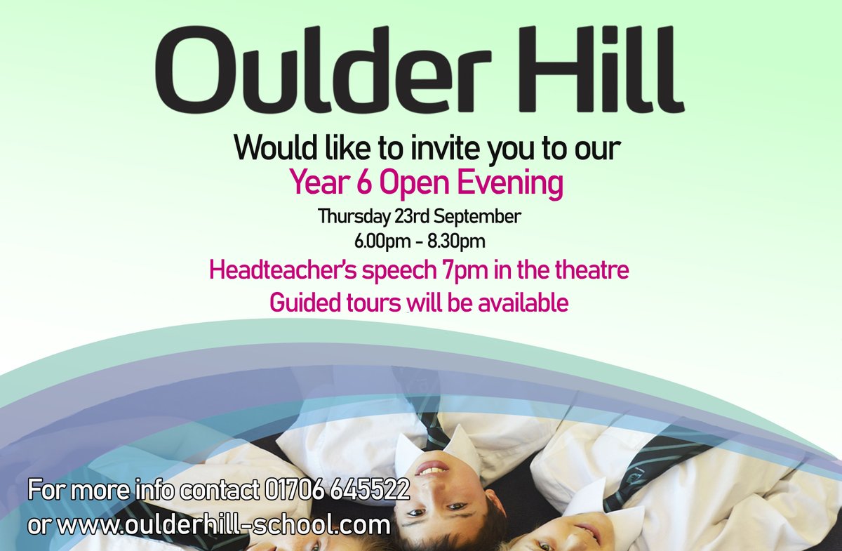 oulderhillla's tweet photo. Our Open Evening is on Thursday 23rd September from 6pm. The Headteachers presentation will be at 7pm and all faculty areas will be open throughout the evening. We are really excited to meet lots of potential new members of the OH family. #WeAreOulderHill #schoolopenevent https://t.co/jBev8LU2EW