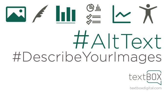 SUTranscription's tweet image. Some great tips from @textboxdigital on producing #ImageDescriptions for @Twitter (A thread)
You’ve decided to post a image. It’s important to you and you think it’s important for everyone. However, if you don’t add a text description, your message won’t reach everyone. [1 of 5]