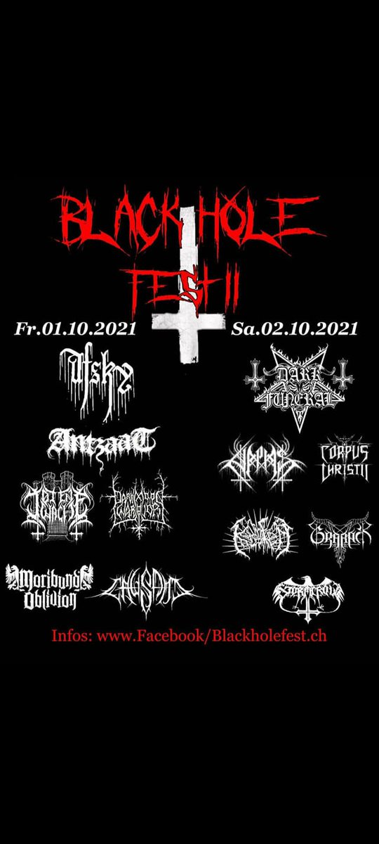 Grabak and Moribund Oblivion are participating at the Black Hole Fest II 2021 in the Hall Of Fame in Wetzikon/Switzerland.
facebook.com/events/2970529…

#blackholefest #switzerland #halloffame #wetzikon #blackmetal #grabak #moribundoblivion #afsky #darkfuneral #talheimrecords