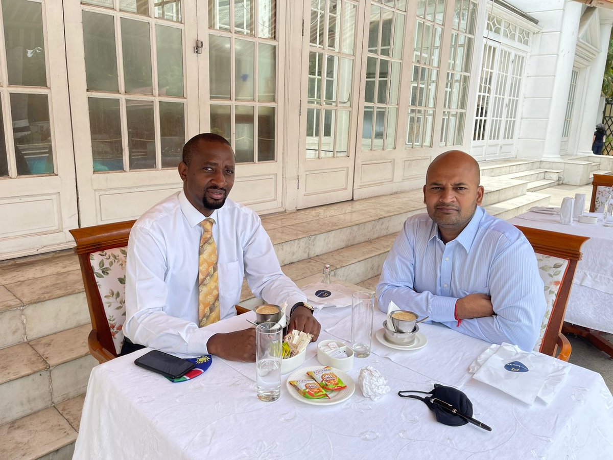 AkkshyeTulsyan's tweet photo. Delighted to meet High Commissioner of Namibia 🇳🇦 to India 🇮🇳  and had a great discussion about welfare of Namibian students in South India

@gsinimbo @mea @mirco_namibia #NamibiainIndia @VPSWAPO https://t.co/3txlyXuGZr