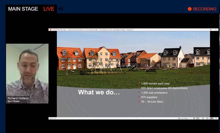 H_F_S's tweet photo. Richard Holland @TaylorWimpey on the reality of delivery and adapting to change - “housing is the building block of our communities” #challengesofchange https://t.co/OrTr7cfTK7