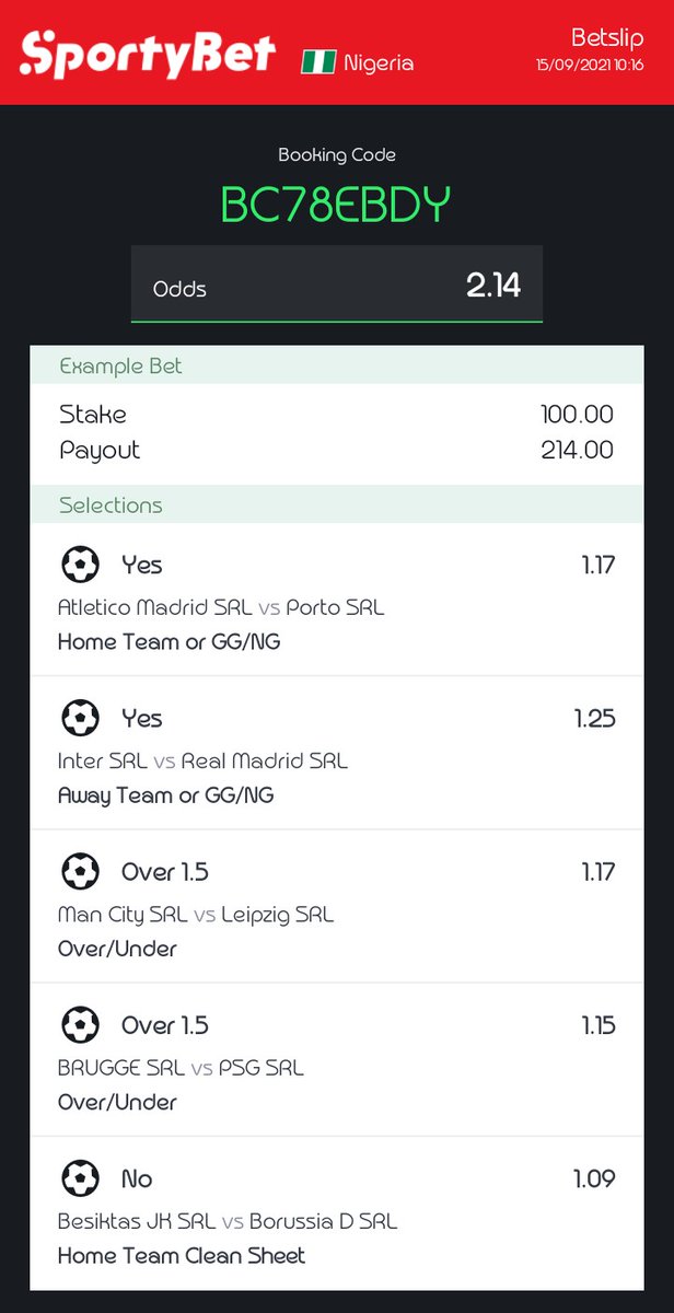 1x2klaus's tweet photo. Sportybet lovers♥️
2 odds & 3 odds #ChampionsLeague
SRL picks for the day
#MayTheOddsBeWithUs
@AyobamiTips @DeityTips @hermperor @Kpstandfit @Recon_Bets @Jayrole17 @Greenplace2021 @2nAudacious @krisejiks @Niklausjnr1 @Oddshive @kk_tips https://t.co/RNNPW94sEc