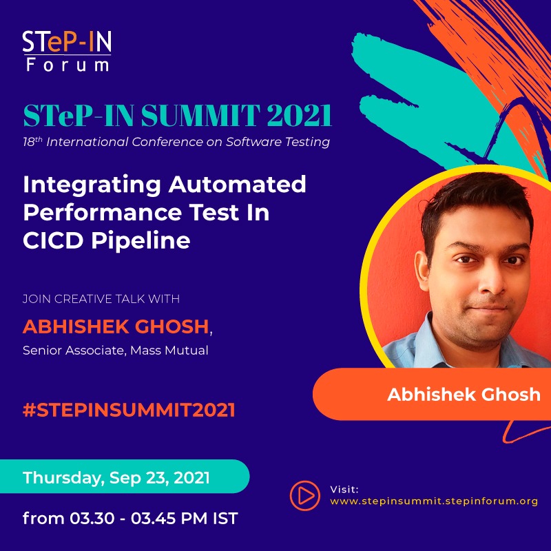 stepin_forum's tweet photo. Introducing our accomplished #Speaker at #STEPINSUMMIT2021, Abhishek Ghosh, Senior Associate, @MassMutual. His session revolves around 'Integrating Automated Performance Test In CICD Pipeline'.
- https://t.co/i4ZEYUKdoM
#Takeways #NewNormal #Testing #CICD #JMeter #LoadRunner https://t.co/dAUj9nZDfT