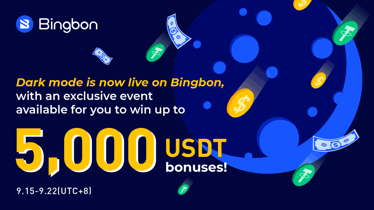 💰$5,000 Trading Bonus Giveway💰

Celebrate #Bingbon's Dark Mode for iOS &amp; Android!

To win:
☑️The first 30 users to follow @BingbonOfficial,, Like &amp; RT will receive a 100 USDT (5xLeverage) trading bonus.🔥

☑️Tell us what new features you want to see on #Bingbon!