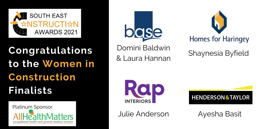 Really pleased to announce our Finalists of the Women in Construction Award of the South East Construction Awards. Big congratulations Julie Anderson @Rap_Interiors Domini Baldwin @BaseQuantum Ayesha Basit @H__and_T Shaynesia Byfield @homes4haringey Laura Hannan @BaseQuantum