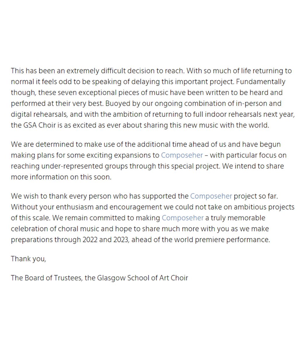 ComposeherUK's tweet image. An update on Composeher from the Board of Trustees of the Glasgow School of Art Choir: bit.ly/3nvYic9

@GSAChoir #Composeher