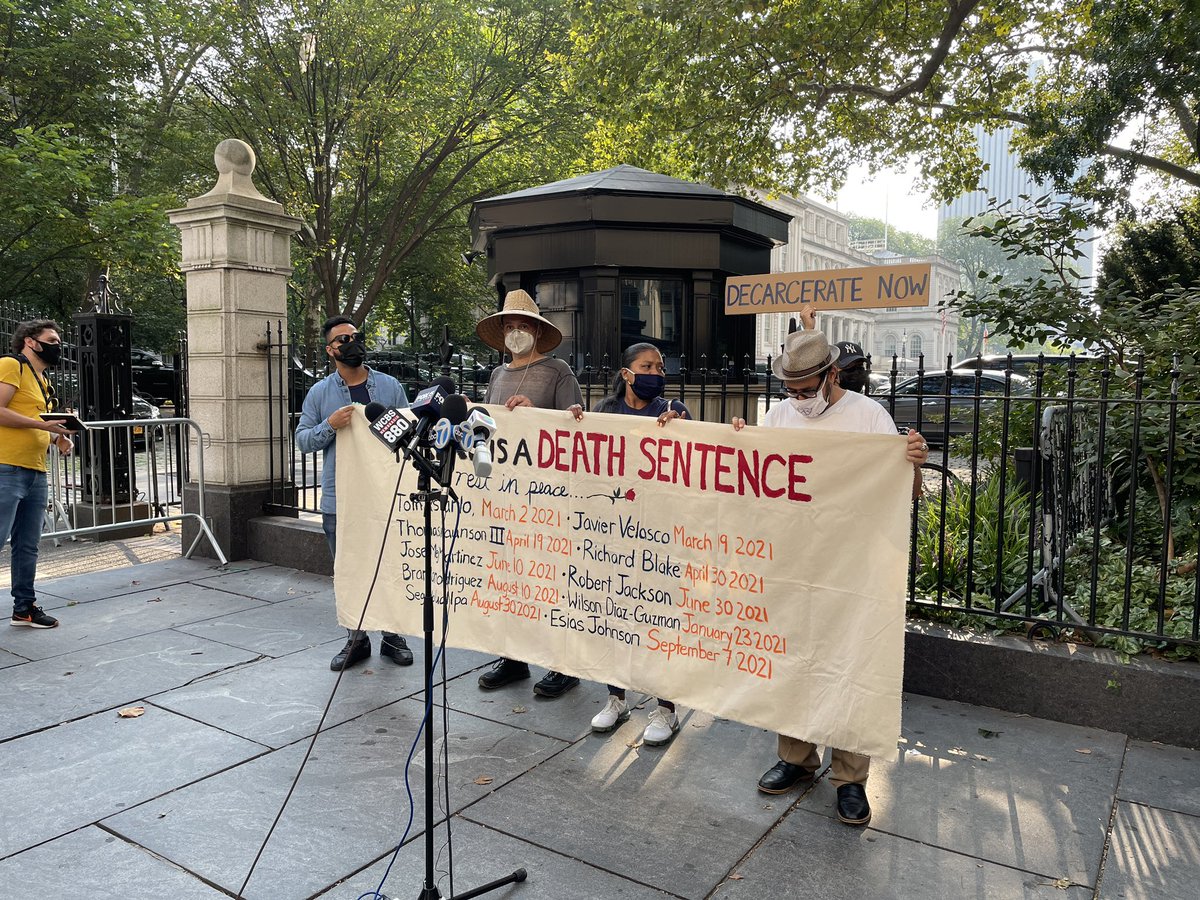 Happening now outside City Hall..human rights advocates protests conditions inside #Rikers