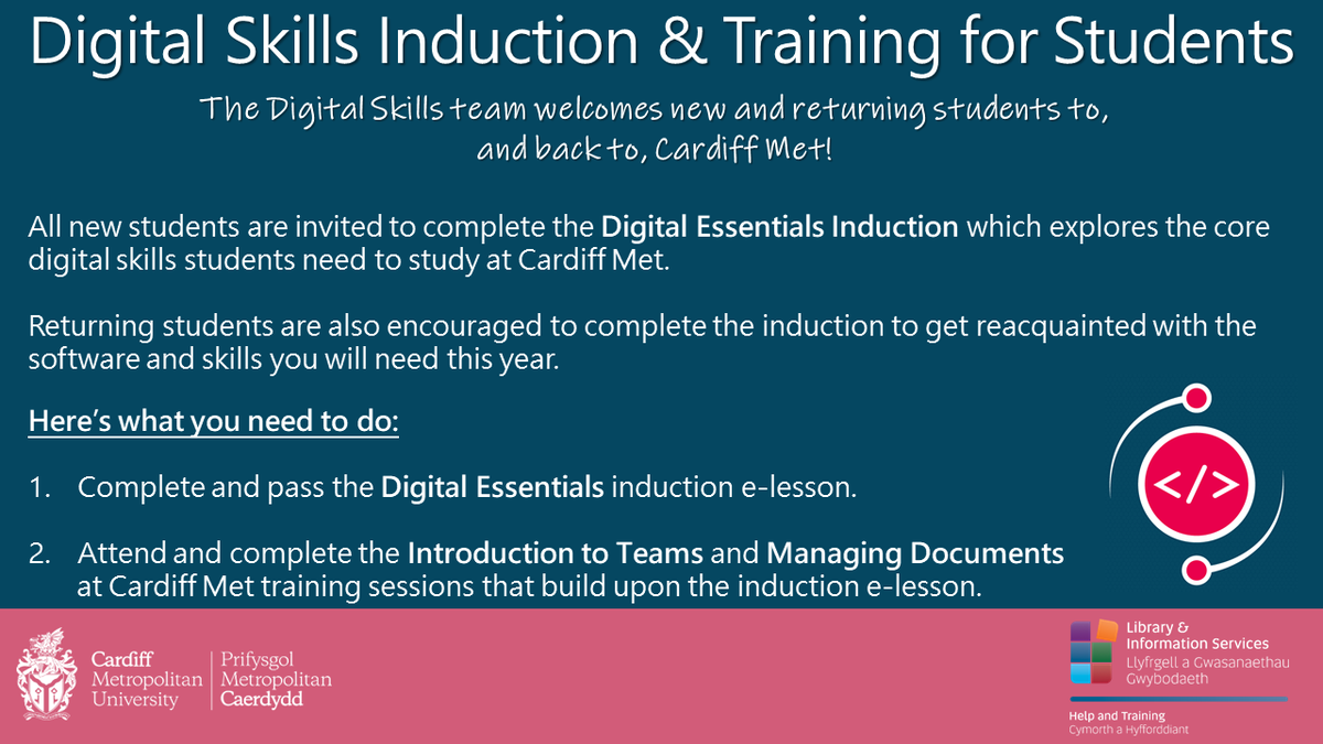 cardiffmetlearn's tweet image. ✏️ Sign up for the Digital Skills Induction: tinyurl.com/5bhdzkyy

📅 Full training schedule/course details/sign-up: 
ittraining.cardiffmet.ac.uk

@cardiffmet @MetLearnNews @CardiffMetCSHS @CardiffMetCSAD @CardiffMetCSE @CardiffMetCSM @CardiffMetCST @CardiffMetSU 
#WeAreCardiffMet