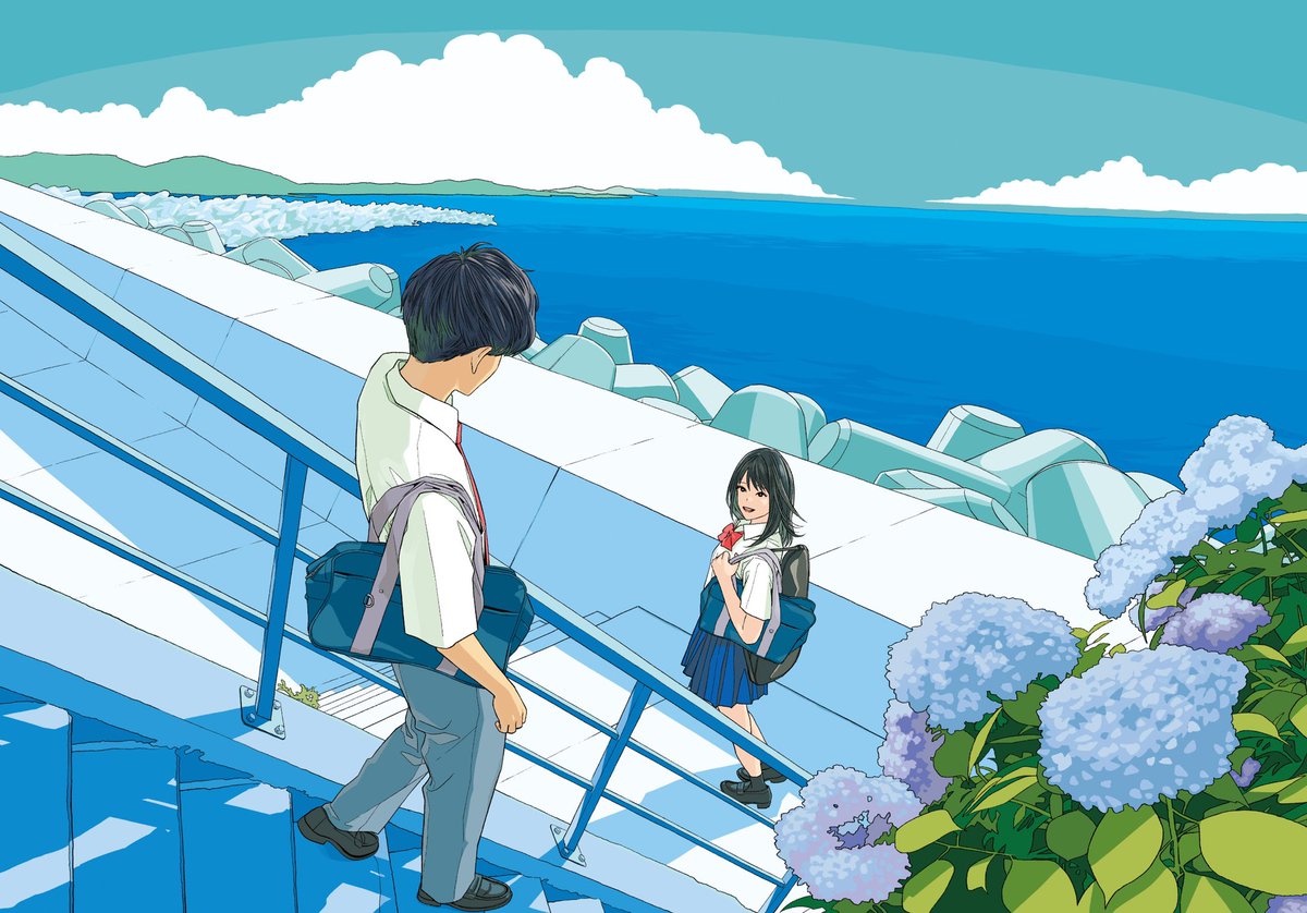 1girl 1boy flower skirt white shirt shirt outdoors  illustration images