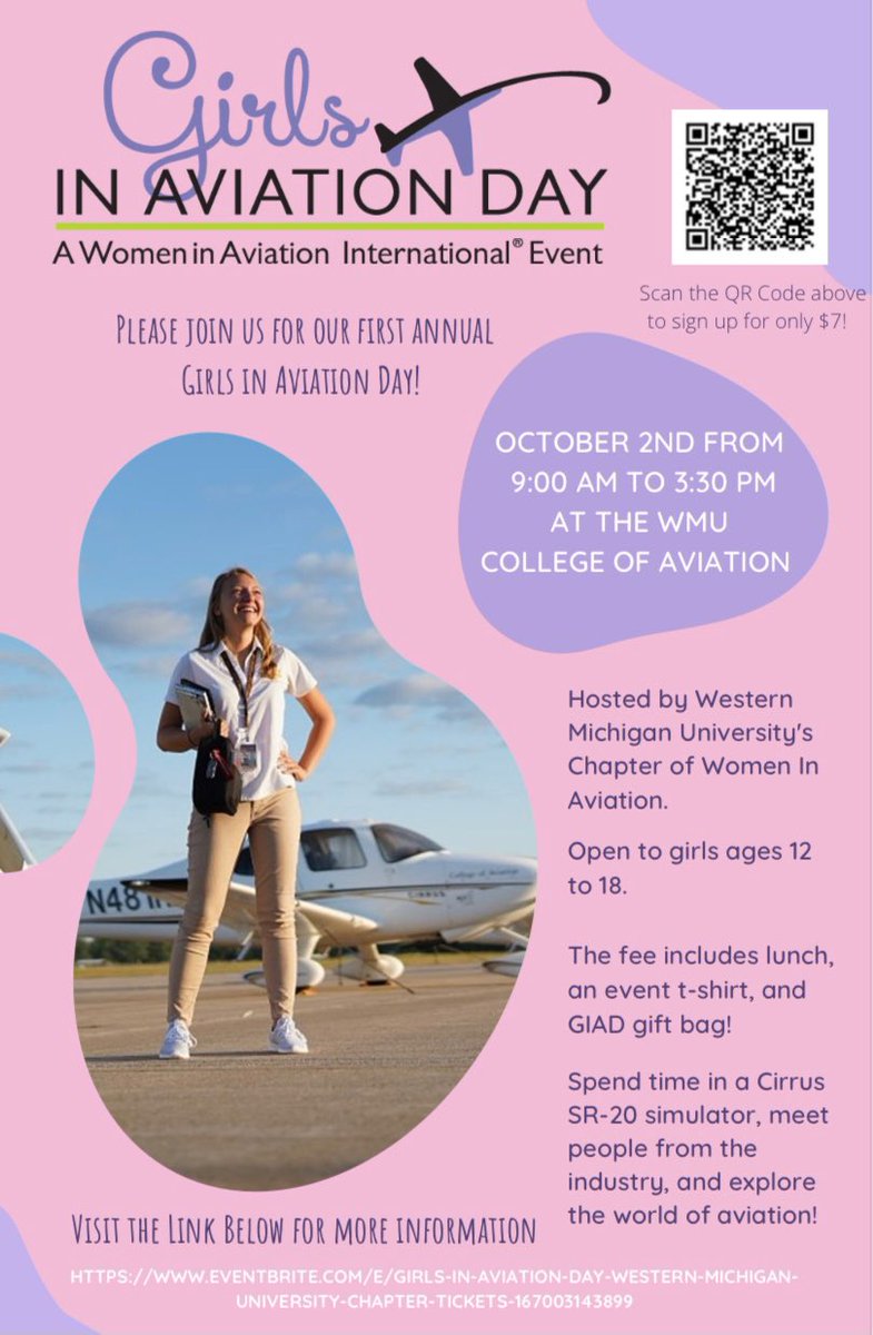 Very excited to be a part of WMU’s first ever Girls in Aviation Day! If you know of any girls 12-18 in SW Michigan, we will have lots of great activities and industry partners! #IamWAI #GIAD21