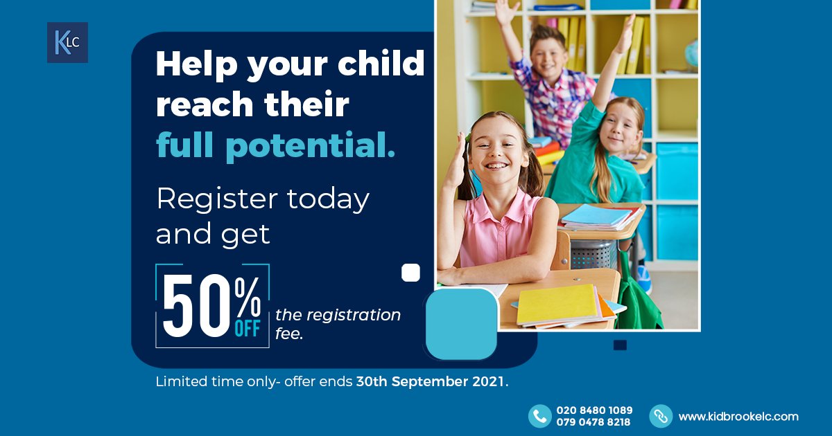 kidbrookelc's tweet photo. KLC is here to support you in helping your child achieve their full potential! Enroll your child today and get a 50% discount on the registration fee until the end of September

#uk #education #offers #discounts #registertoday #support #learning #learningeveryday https://t.co/8r04WYroV3