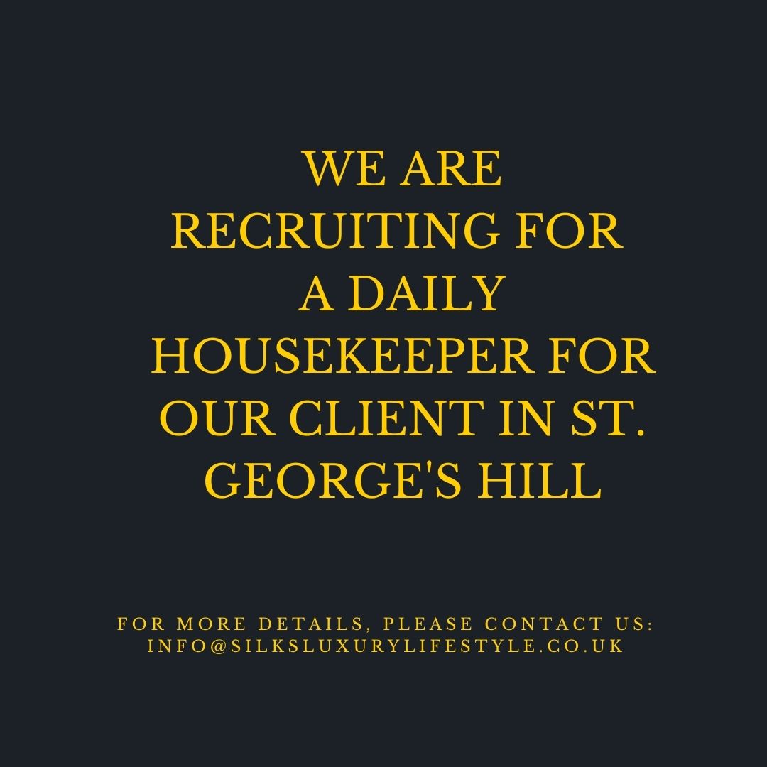 **We are RECRUITING**

Contact us for more information | 01372 469 378 | info@silksluxurylifestyle.co.uk     

#SILKS #SILKSLuxurylifestyle #housekeepers #housekeepingjobs #stgeorgeshill #housekeepingagency #internationalhousekeepingweek