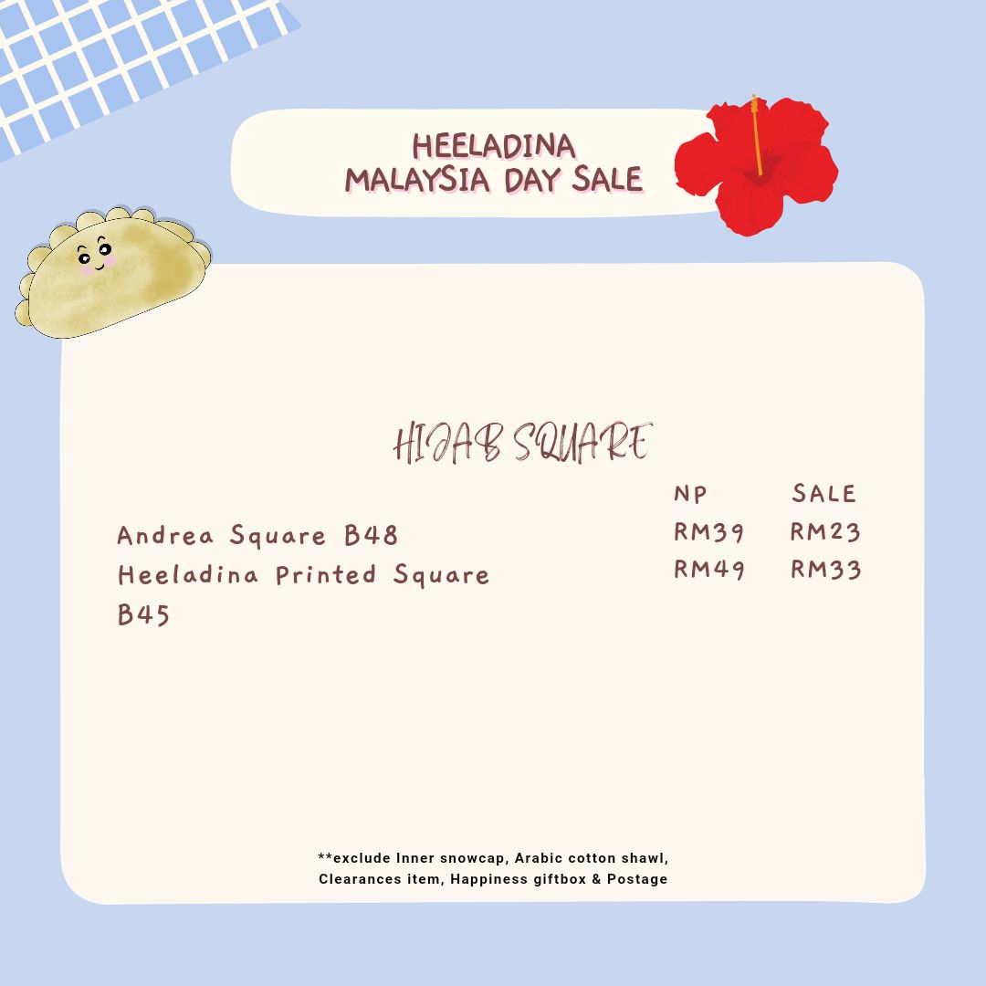 CaaScarves's tweet photo. Sempena Hari Malaysia Heeladina ada SALE tau!🥳🇲🇾

Promo valid 1 hari sahaja👻
(bermula 9.00pm 15/9 sehingga 11.59pm 16/9)
🔥Potongan harga sebanyak RM16

- this thread for you #teamheeladina https://t.co/LHQqFsFppl