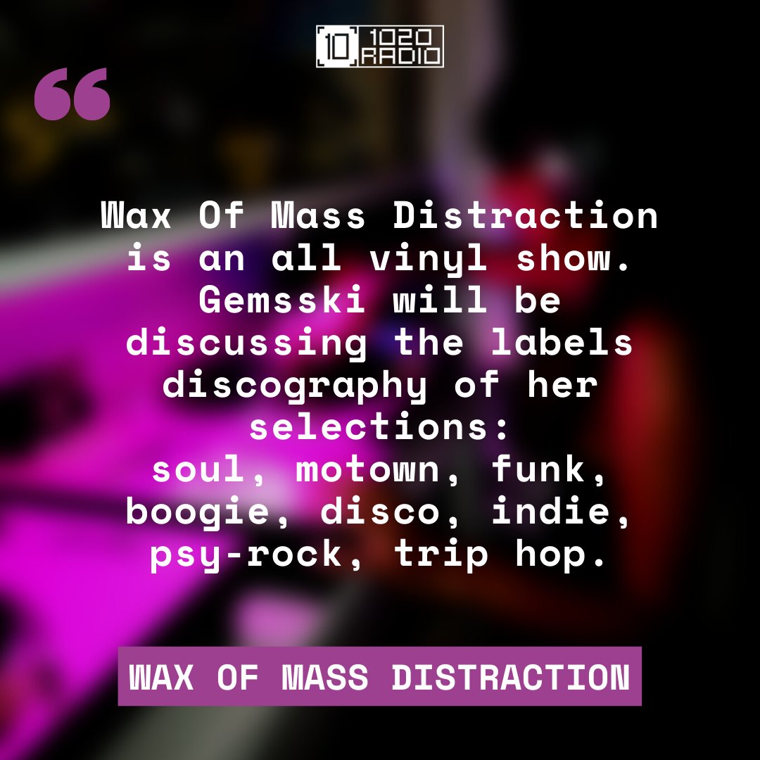Introducing new residency Wax Of Mass Distraction | 3rd Thursday of every month from 12:00-13:00

Tune in to the debut show tomorrow | 1020.live