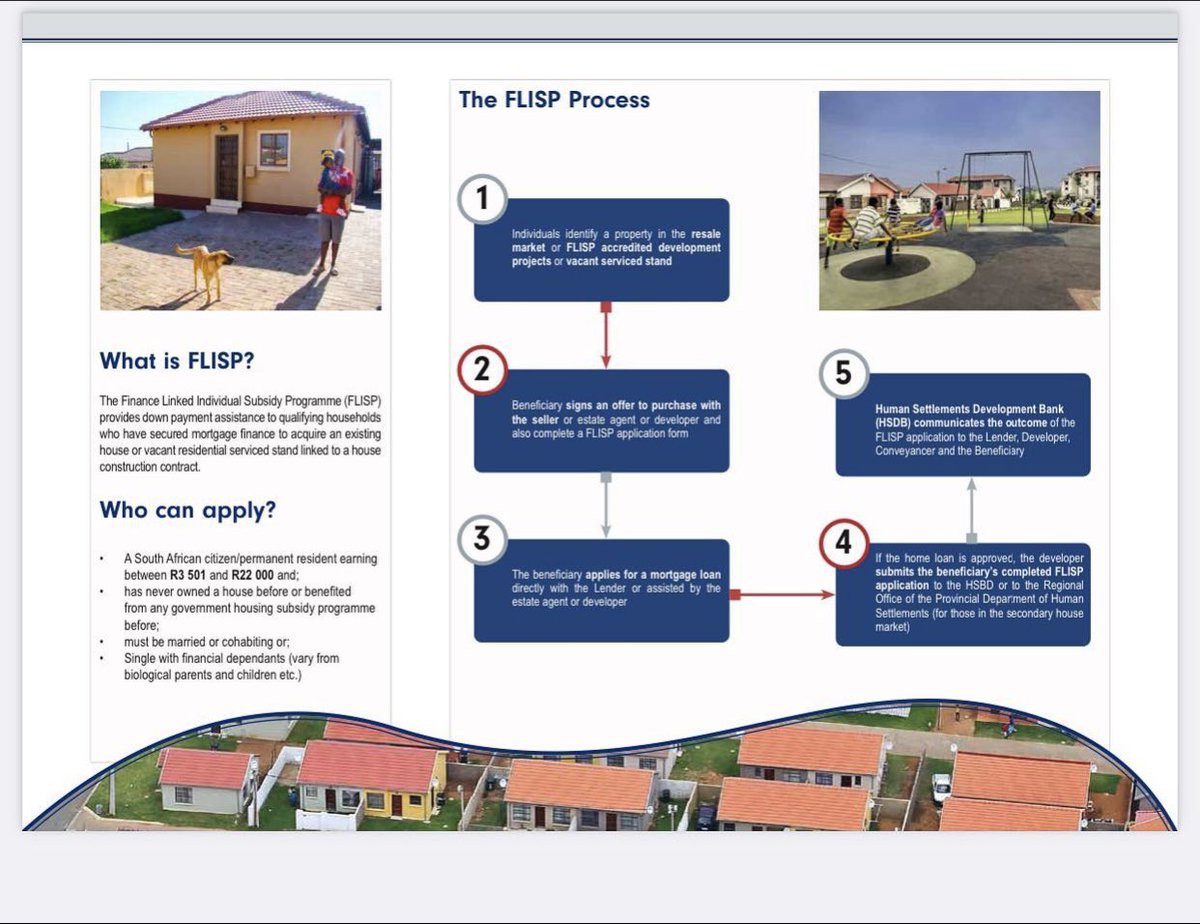 GP_DHS's tweet image. DID YOU KNOW? #FLISP 🏘| Finance Linked Individual Subsidy Programme (FLISP) provides down payment assistance to qualifying households who have secured mortgage finance to acquire an existing house or vacant residential serviced stand linked to a house construction contract.