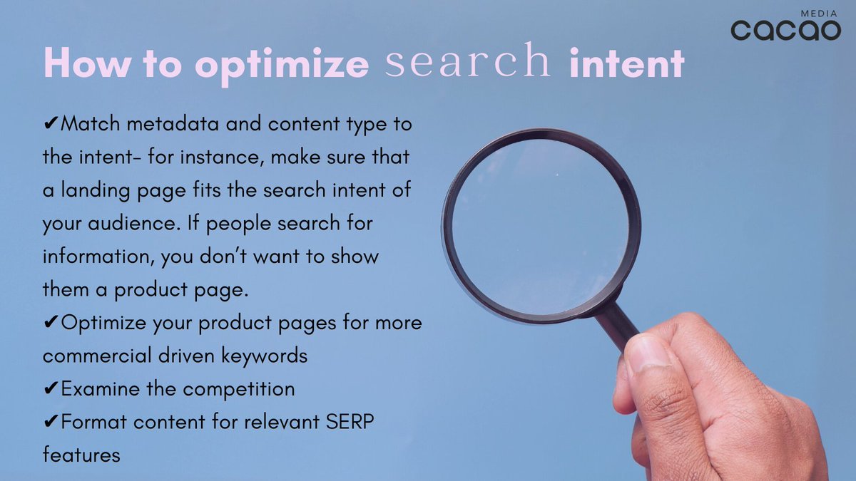 Understanding search intent can be the secret ingredient that brings your content strategy from okay to outstanding.

#cacaomedia #marketing #marketingdigital #business #digitalmarketing #branding