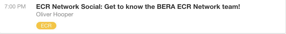 Day 3 of <a href="/BERANews/">BERA</a> conference is another important day for ECRs! We are hosting a workshop together with @BERAHighEd to discuss early career experiences at 2 pm. There is also a social event at 7 pm where you can meet all our convenors and regional reps, and other fellow ECRs.