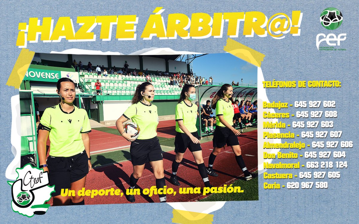 FedExFutbol's tweet photo. 📢¡Hazte ÁRBITRO/A!

🚀La Temporada 21-22 también empieza para los #Árbitros. Durante estos días, el Comité Extremeño lleva a cabo una importante campaña de 📝CAPTACIÓN por toda #Extremadura.

👁Consulta aquí toda la información 👉https://t.co/0XLA31fyHv https://t.co/u9GSnKNRru