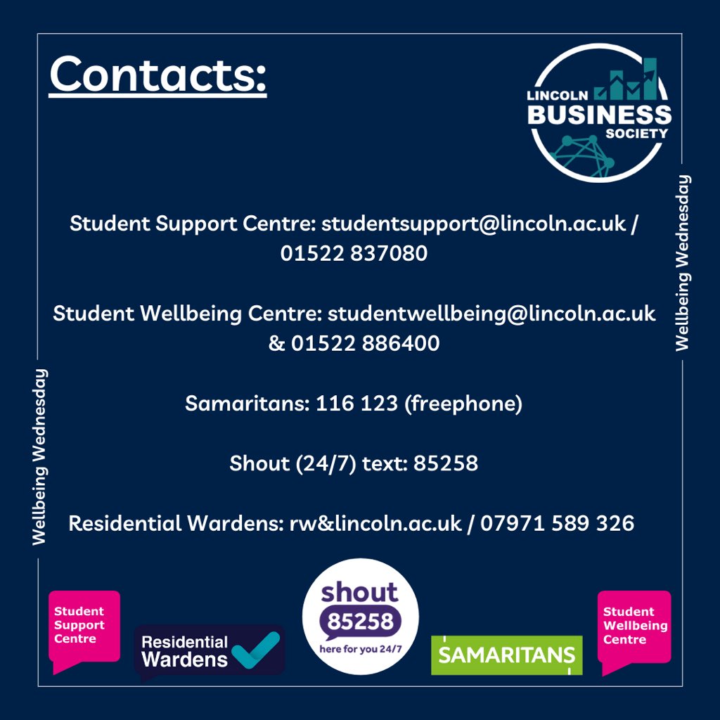 The University of Lincoln Business Society introduces Wellbeing Wednesday! Here to help people get inspiration on how to live well well, and remind you about all the services available at the University of Lincoln <a href="/Societies_ULSU/">Societies Officer</a> <a href="/ULSU_Activities/">ULSU VP Activities</a> <a href="/ulsu_wellbeing/">Zuzanna - VP Wellbeing and Community</a> @UoLBusiness
