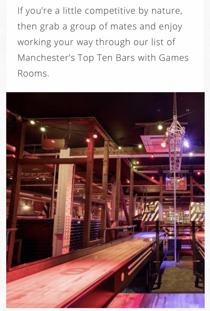 Taste of Manchester (@tastemanchester) on Twitter photo Sitting in a pub with a pint & a packet of crisps simply isn’t enough. We need a more stimulating night out. Check out Manchester’s best activity bars. <a href="/DogBowlMCR/">Dog Bowl x NQ64</a> <a href="/flightclubdarts/">Flight Club Darts</a> <a href="/junkyardgolf/">Junkyard Golf Club</a> @Lane7_ <a href="/RoxyBallRoom/">Roxy Ball Room</a> @sixescc <a href="/TTTMCR/">TwentyTwentyTwo</a> <a href="/WhistlePunksUK/">Whistle Punks</a>
tasteofmanchester.com/taste-charts/t… Sitting in a pub with a pint & a packet of crisps simply isn’t enough. We need a more stimulating night out. Check out Manchester’s best activity bars. <a href="/DogBowlMCR/">Dog Bowl x NQ64</a> <a href="/flightclubdarts/">Flight Club Darts</a> <a href="/junkyardgolf/">Junkyard Golf Club</a> @Lane7_ <a href="/RoxyBallRoom/">Roxy Ball Room</a> @sixescc <a href="/TTTMCR/">TwentyTwentyTwo</a> <a href="/WhistlePunksUK/">Whistle Punks</a>
tasteofmanchester.com/taste-charts/t…
