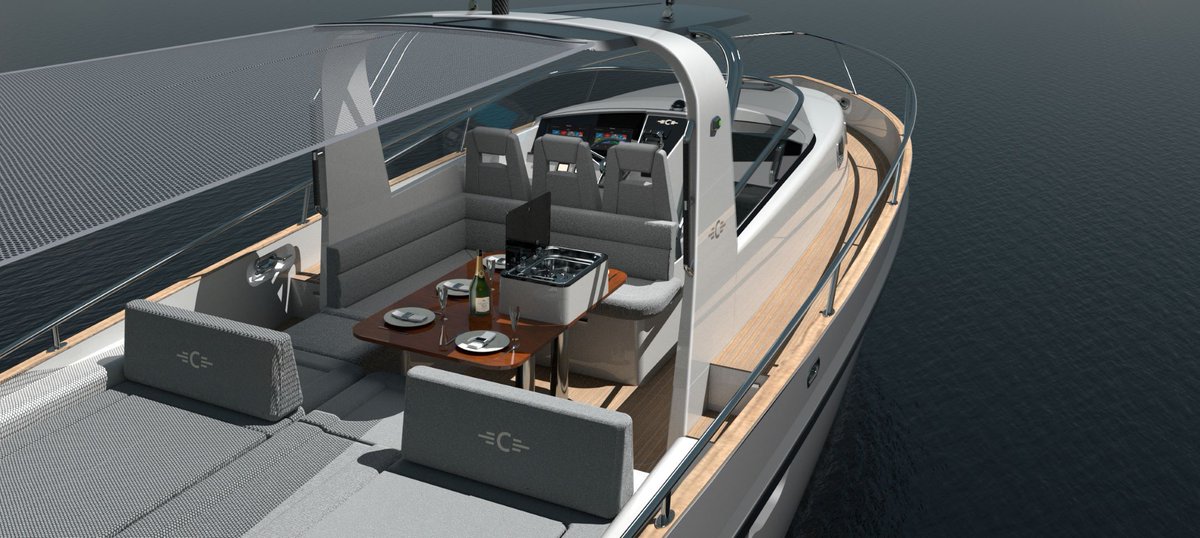 Imagine relaxing on <a href="/Cockwells/">Cockwells</a> luxurious new #DuchySport with her adjustable aft sunbeds providing comfortable seating round the dining table or a seabird’s eye view of the adrenalin-fuelled on-the-water action from the deck #Cockwells25 #SIBS21 #DuchyMotorLaunches #FamilyFunBoat
