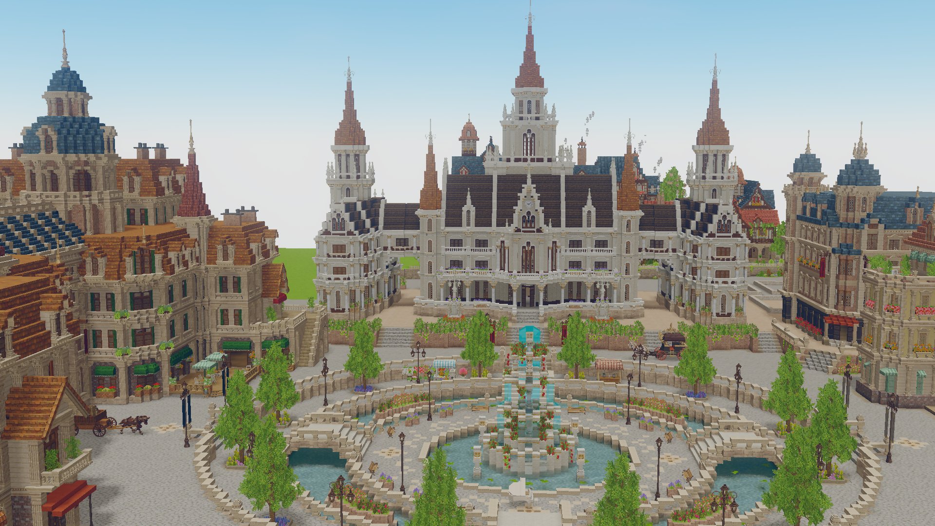 Pon P 噴水広場周りはだいぶ埋まってきた Minecraft Minecraft建築コミュ Miniaturia T Co Rw9ibbufvn Twitter