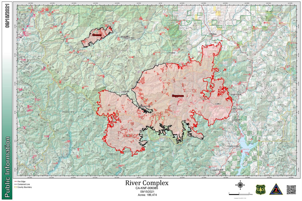 Klamath_NF's tweet photo. #RiverComplex Update September 15, 2021
Total acreage: 187,233 Haypress/Summer: 181,293 Cronan: 5,940 Containment: 40% 
More info: https://t.co/ABCw7QcenD 
#rivercomplex2021  #fireseason2021  #rivercomplexfire  #RiverComplex https://t.co/oMayWdHeBI