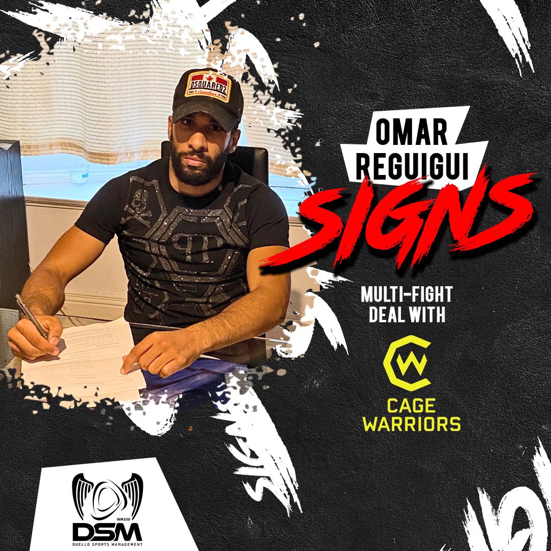 DuelloSportsMgt's tweet photo. 𝗦𝗜𝗚𝗡𝗘𝗗: 🖊 Congratulations to Omar Reguigui on signing a new multi-fight deal with @CageWarriors 

Fight announcement coming soon! 🇹🇳 Mabrouk. 

#CageWarriors #CW #MMA #ElWatan #DSMFam #TheTriology #DuelloFam #DSM #Tunisia #Tunisie #Lightweight #Sambo #DuelloApproved✔️ https://t.co/Rca0cZCeSH