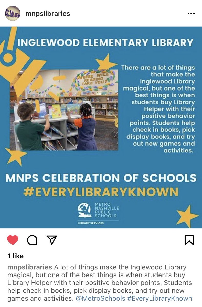 iessteampta's tweet image. Look what @MNPSLibraries posted today! #everylibraryknown @AllgoodReads @LimitlessLib @InglewoodES