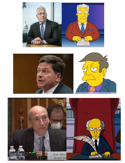 paalvitre's tweet photo. Ever notice the 3 SECs who could be Simpson Characters? Like &amp; RT if you see the possible links. Hopefully, the Simpsons bring on an episode with all three as SEC's &amp; crypto case. @HigherManas @digitalassetbuy @bgarlinghouse @BakkupBradley @JoelKatz @attorneyjeremy1 @TheSimpsons https://t.co/znHiEr7uHQ