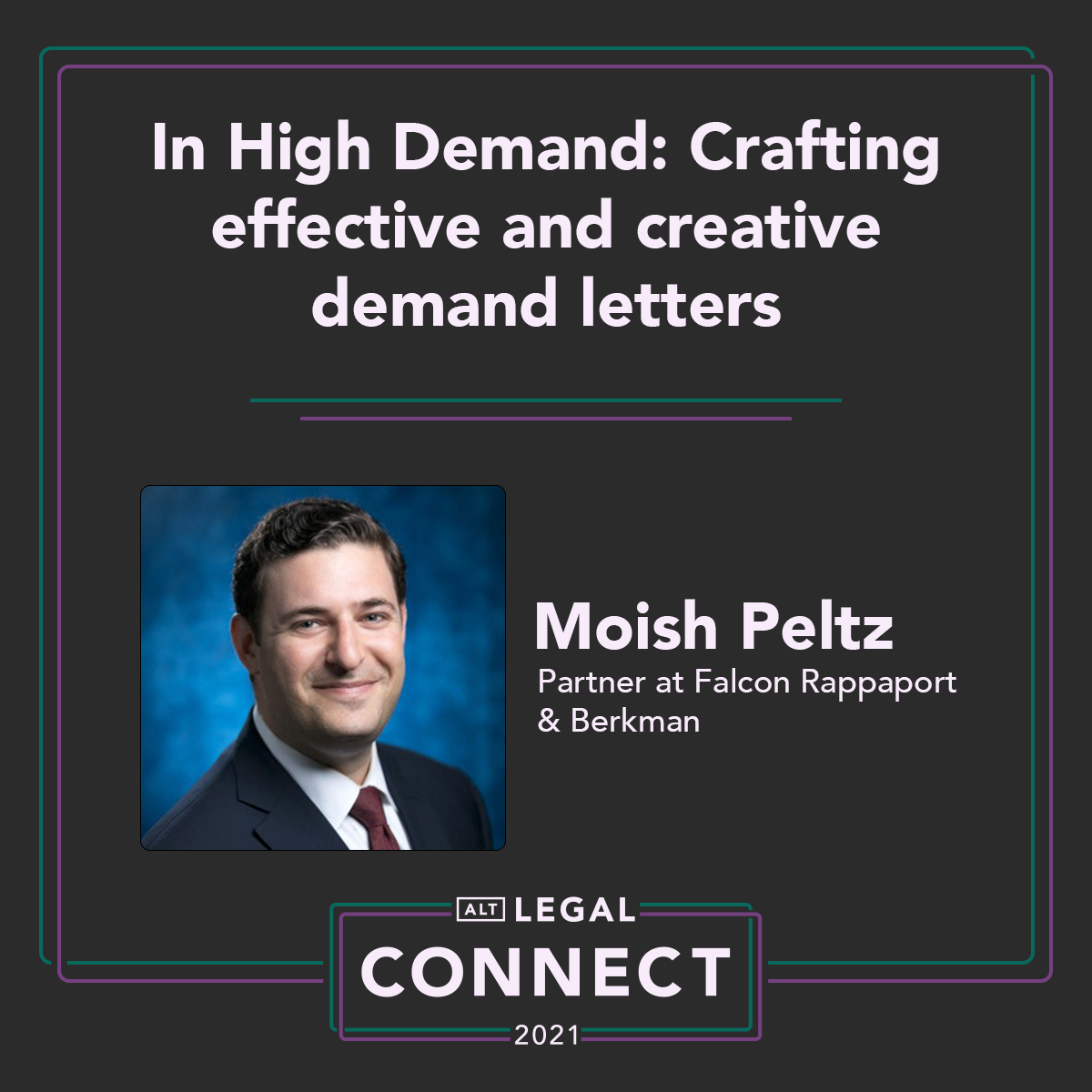 AltLegalHQ's tweet photo. Starting soon at #altlegalconnect: We’ll hear from @mpeltz about #ceaseanddesist strategies to help you get the results your #client wants. Learn about creative #demandletters that worked and #bullying letters that backfired. https://t.co/02WApReF4g https://t.co/WKcHlLS4mx