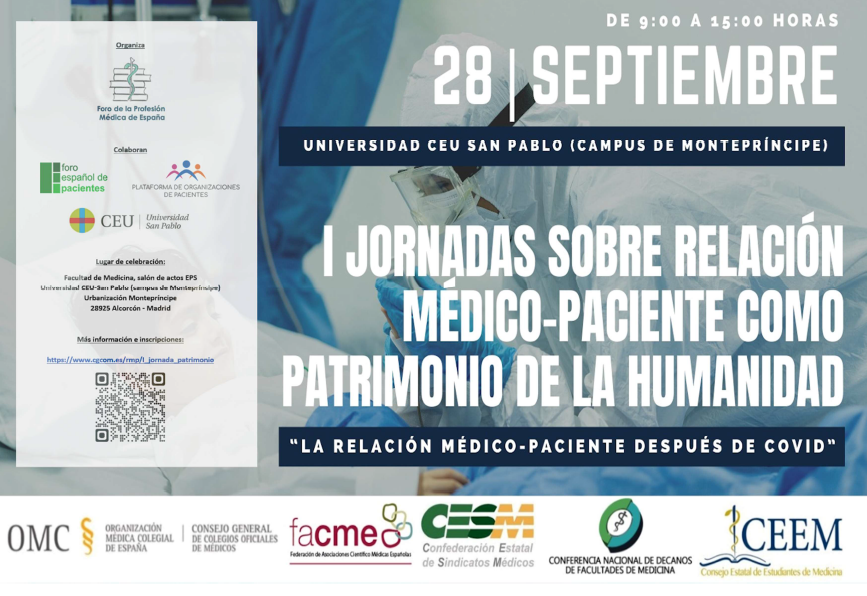 Recién abierta inscripción a la I Jornada sobre Relación Médico-Paciente como patrimonio de la humanidad, organizada por el Foro de la Profesión Médica de España. Posibilidad de participación presencial (dependiendo de aforo) y on-line, previa inscripción
cgcom.es/rmp/I_jornada_…