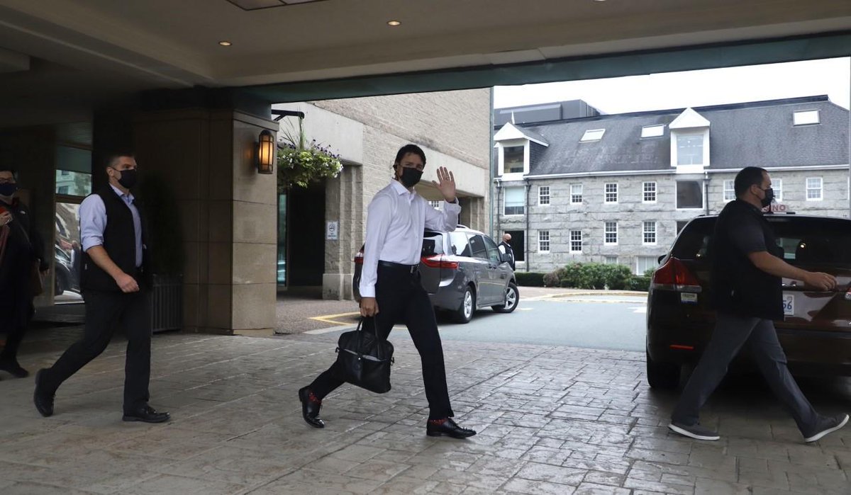 Liberal Leader Justin Trudeau leaves a hotel in downtown Halifax just before 10 a.m. today, on the way to make a campaign announcement. We'll have details soon after he speaks.