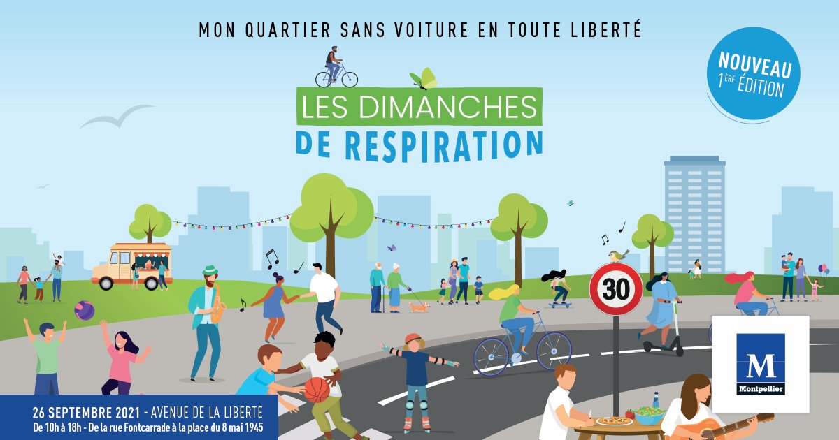 montpellier_'s tweet photo. A vous la ville !🌿
La 1é édition des "Dimanches de respiration" vous donne RDV le 26/09, l'occasion de se réapproprier un quartier de #Montpellier sans voiture, au gré d'animations sportives &amp; culturelles pour tous 🚲🛴🚶
Programme complet👉https://t.co/wA9yrrOO1z https://t.co/4K8L1yydGQ