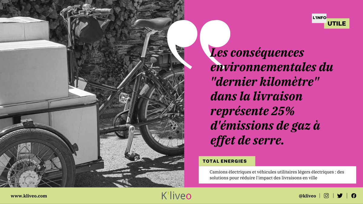 Aujourd'hui le « dernier kilomètre » de livraison en camion est jugé trop polluant et coûteux pour les entreprises. 🚚 👉🏼Une solution ? K’liveo ! Nous proposons la livraison du « dernier kilomètre » en triporteur électrique . 🚴 Une solution écologique et plus fun!🌱