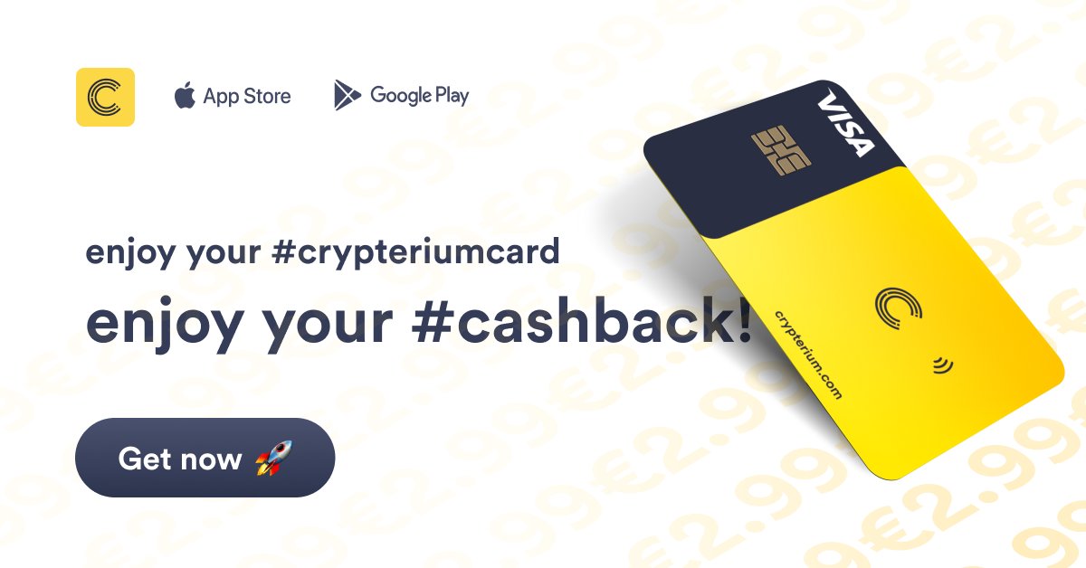 crypterium's tweet photo. Are you already enjoying spending #crypto with just a snap of your fingers? Time to enjoy getting #cashback!
Load your #CrypteriumCard with more than โฌ299 till the end of the month and get card's maintenance fee compensation. https://t.co/R3grVDXKnH