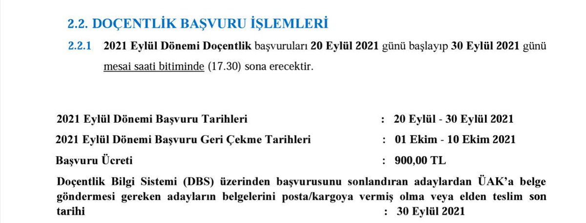 2021 EYLÜL DÖNEMİ DOÇENTLİK BAŞVURULARINA İLİŞKİN DUYURU 
900 TL ücret ile ÜAK’da işleyiş hızlanacak mı?
Kronikleşen sorunlara çözüm bulunabilecek mi?
Hepsini yaşayarak göreceğiz…