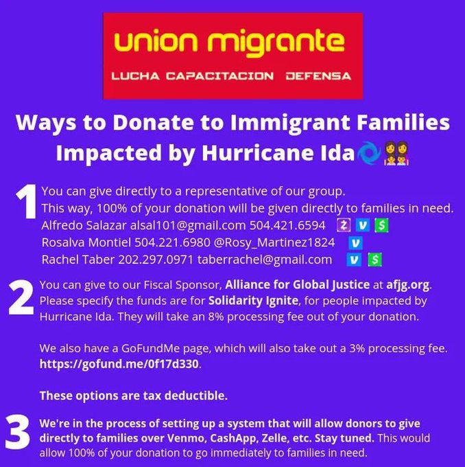 antiracistsouth's tweet photo. Just a reminder that the vast majority of undocumented people in Southeast Louisiana won’t receive any aid from FEMA so our collective community support will be critical for helping our neighbors survive recover post-Ida. Please share &amp; give generously:

https://t.co/kjKuLyoaY8 https://t.co/El0jMYga12