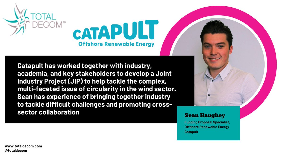 Our latest speaker announcement is for Sean Haughey, Funding Proposal Specialist at Offshore Renewable Energy Catapult

Sean will be discussing Circular Economy in the Wind Sector Joint Industry Project at our 2021 Convention
totaldecom.com/2021-conventio… 

#energy #wind #renewable