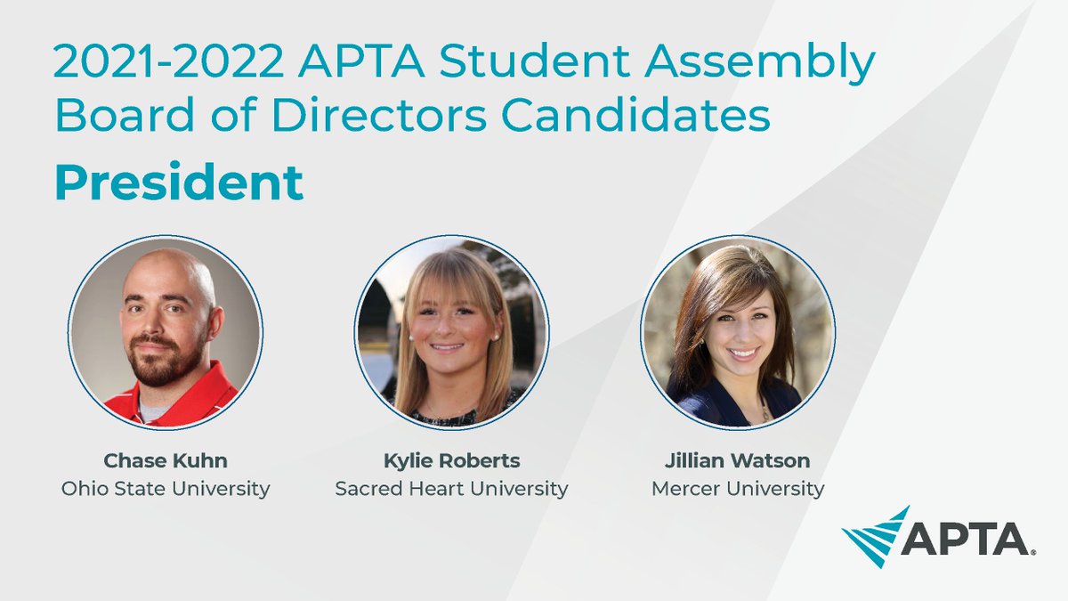 APTAStudents's tweet image. The Student Assembly Board of Directors represents all student members of APTA. 22 students are running for 9 positions on the board, and over the next month we'll introduce you to all of them.

Voting opens Oct. 7!

bit.ly/3ifevMn
