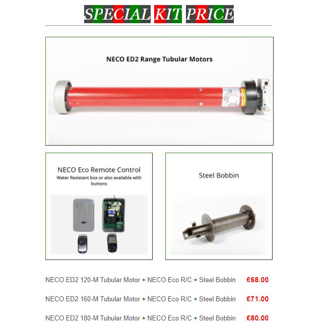 Don't forget, our tubular motor kits are back! These are on offer all month🤑
Get yours today!
Call us now on 📞02920 667555
or Email us 📧 sales@britaliadoors.co.uk