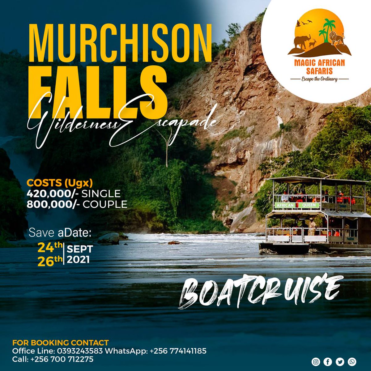 magicafricansaf's tweet photo. Don't miss out on experiencing the pearl's natural beauties with us at the #WildernessEscapade this September.

Book your spot now tukikube🔥🔥🔥🔥

#tour #Uganda https://t.co/HUjrHAchKr