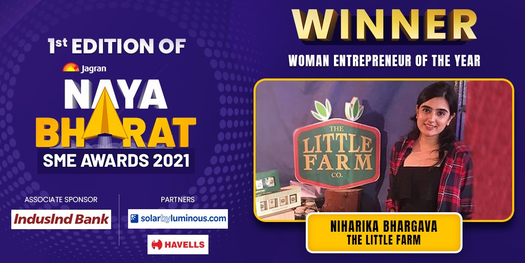 JagranNews's tweet photo. #JagranSMEAwards2021 | Woman Entrepreneur of the Year award goes to Niharika Bhargava, The Little Farm

WATCH LIVE: https://t.co/5BLr8AzRxA https://t.co/kllulJ3X8z