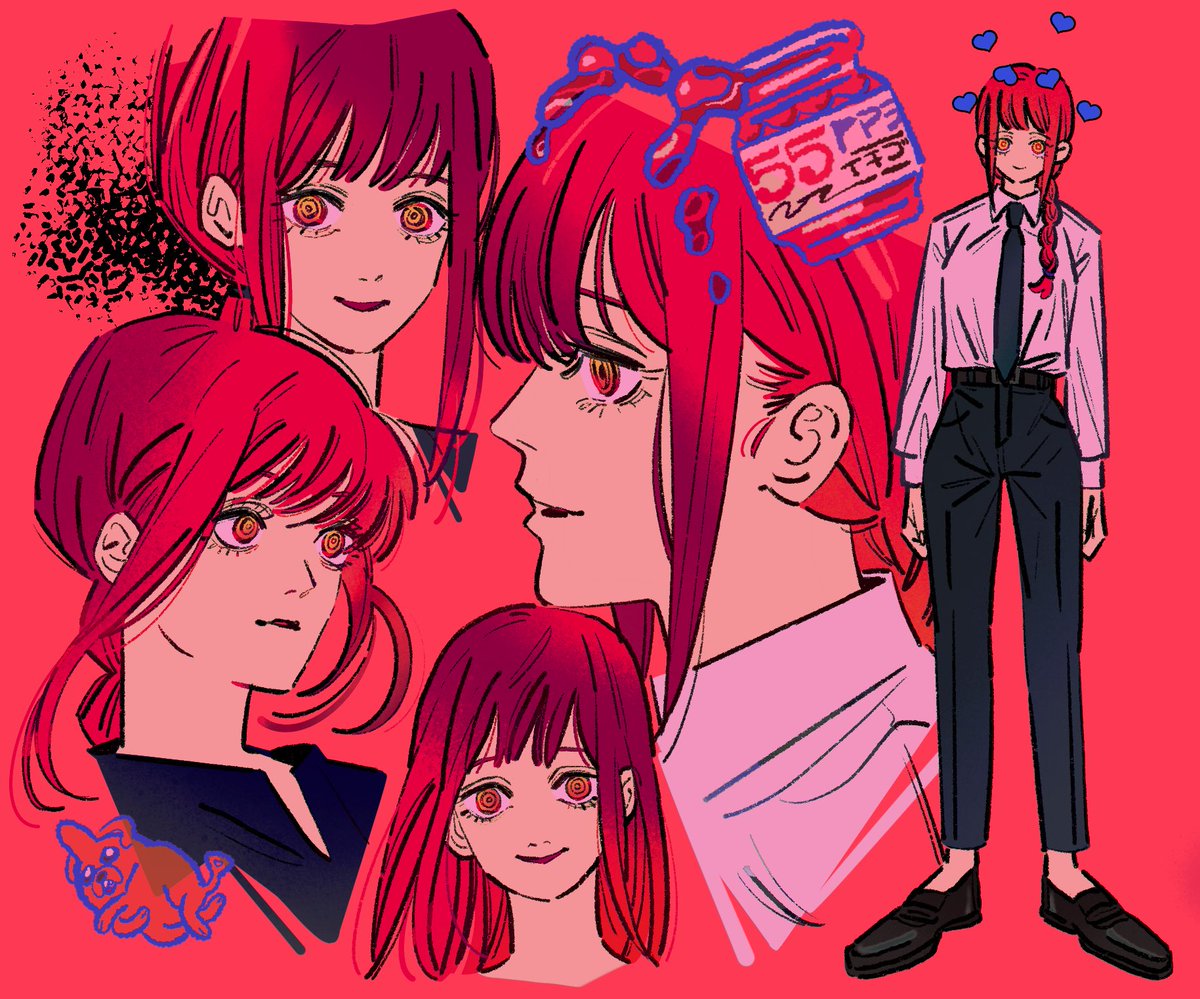 makima (chainsaw man) 1girl ringed eyes necktie black necktie braid shirt red hair  illustration images