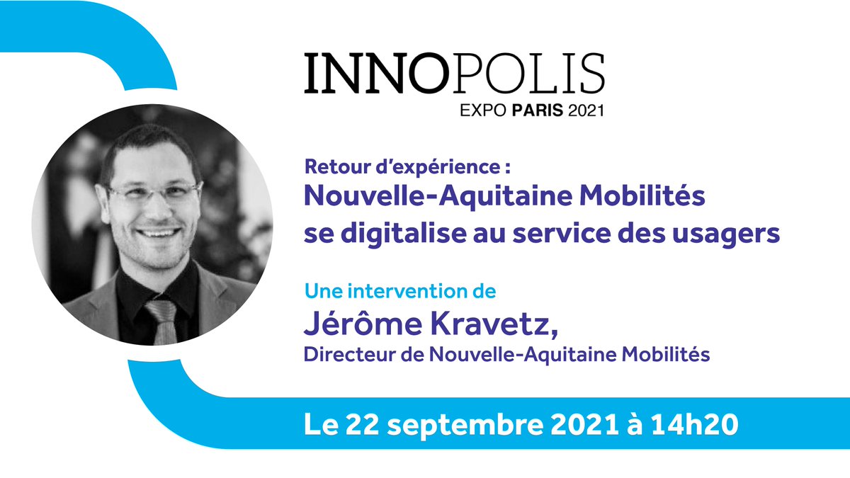 #Innopolis21 #Repenserlaville
Jérôme Kravetz, Dir. <a href="/NA_Mobilites/">Nouvelle-Aquitaine Mobilités</a> interviendra à <a href="/InnopolisExpo/">InnopolisExpo</a> le 22 septembre prochain à 14h20 pour échanger avec <a href="/xdebbasch/">Xavier Debbasch</a>, président <a href="/AirwebEu/">AirwebEu</a> sur la digitalisation des services de #mobilité au profit des usagers en #NouvelleAquitaine.